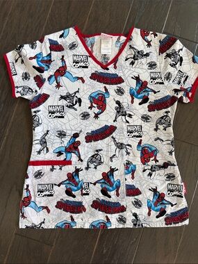 Marvel Spider-Man Scrub Top - Red, Blue & Black Print